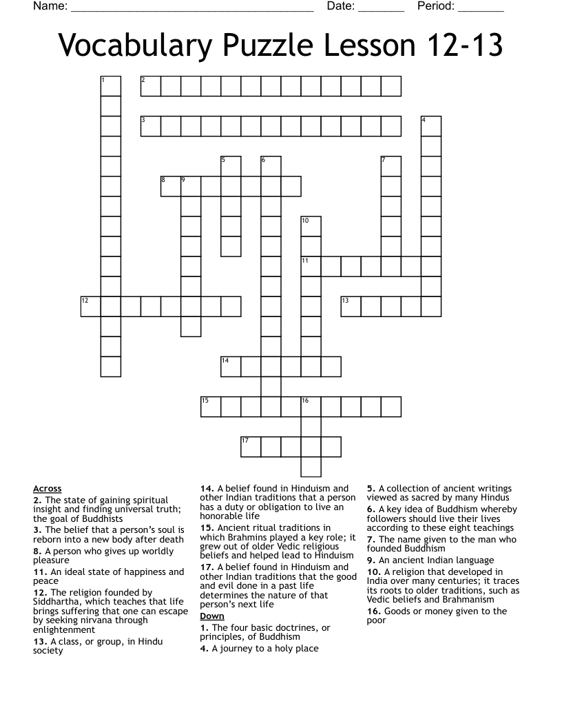 Vocabulary Puzzle Lesson 12-13 Crossword