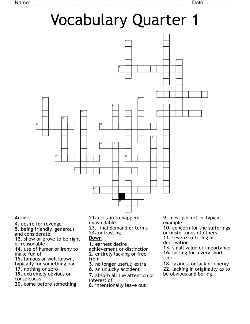 Vocabulary Quarter 1 Crossword