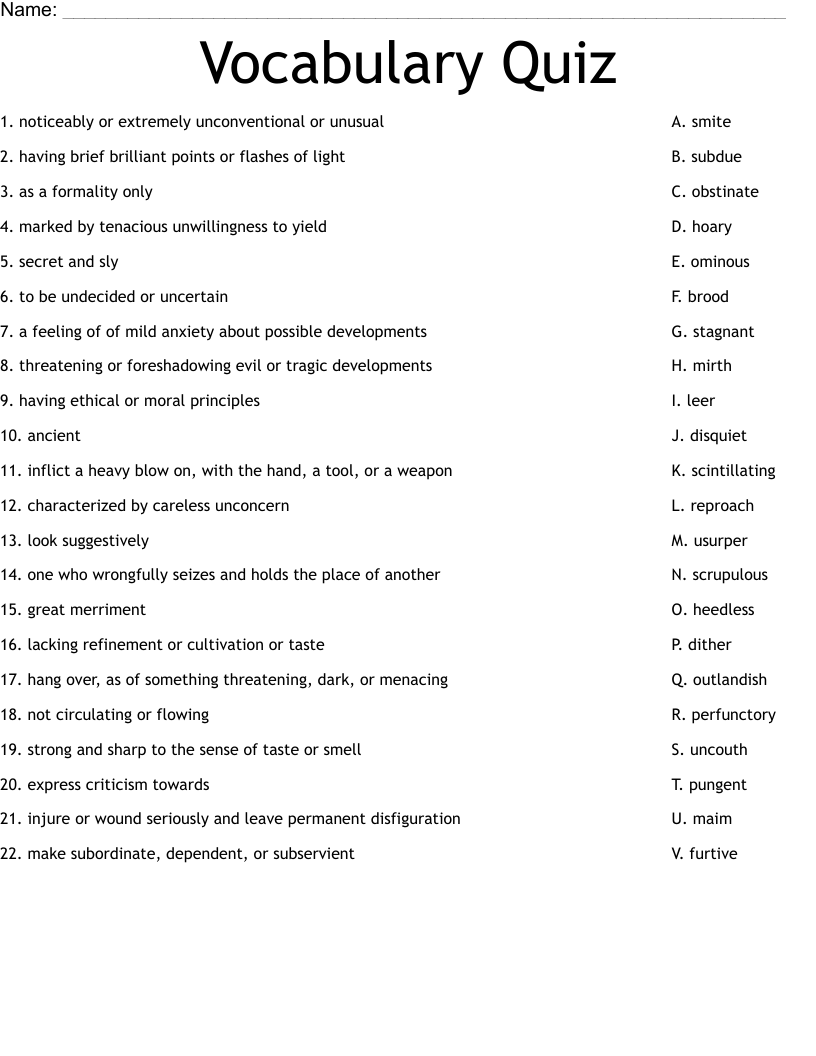Vocabulary Quiz Worksheet