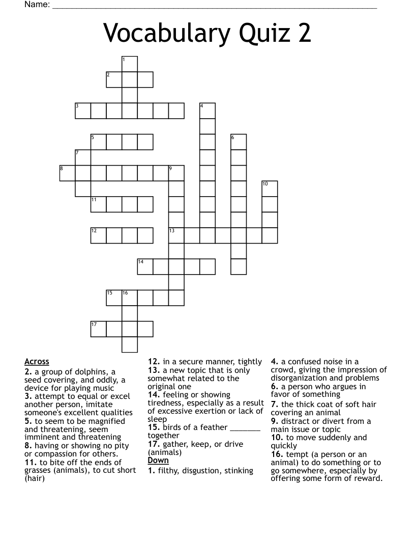 Vocabulary Quiz 2 Crossword