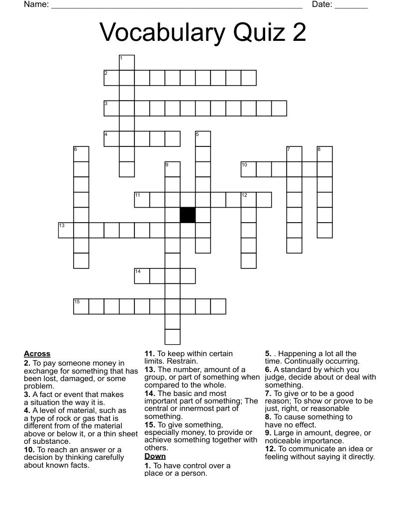 Vocabulary Quiz 2     Crossword