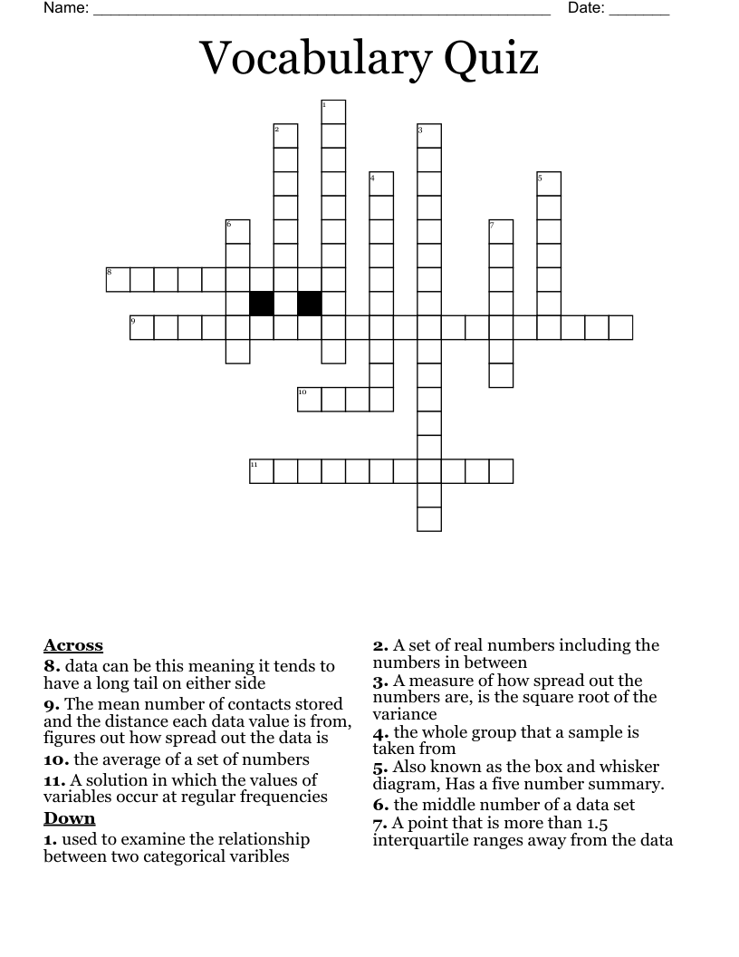 Vocabulary Quiz Crossword