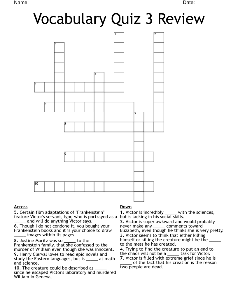 Vocabulary Quiz 3 Review Crossword