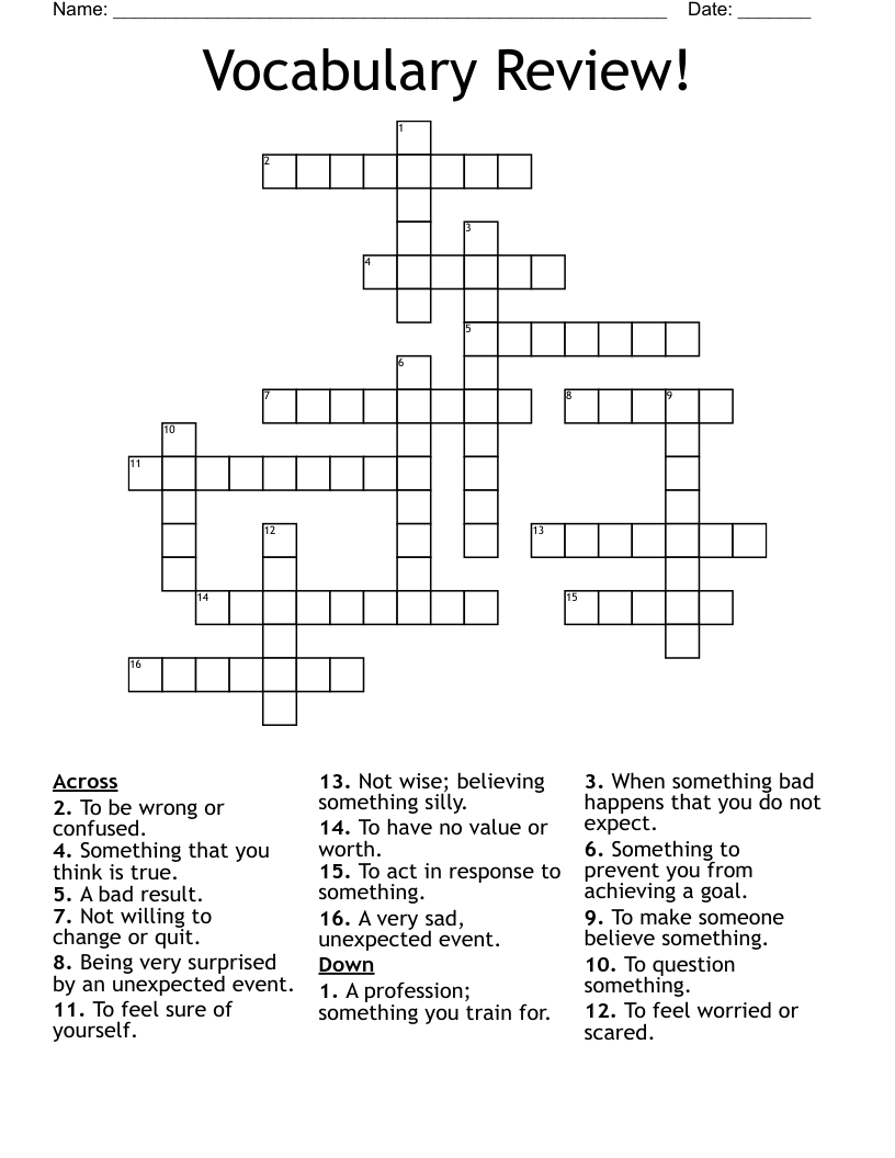 Vocabulary Review! Crossword
