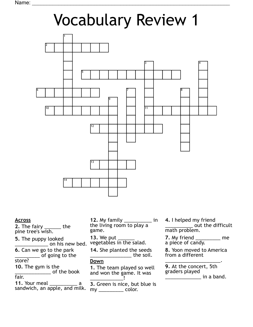 Vocabulary Review 1 Crossword