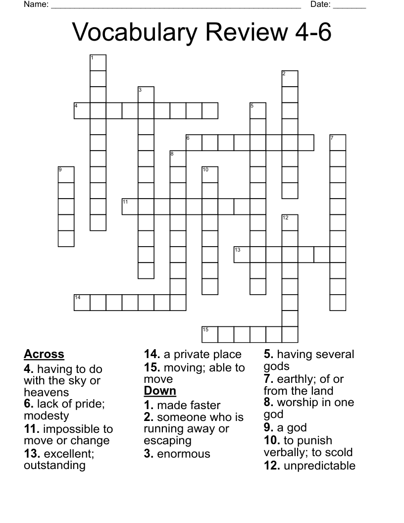 Vocabulary Review 4-6 Crossword