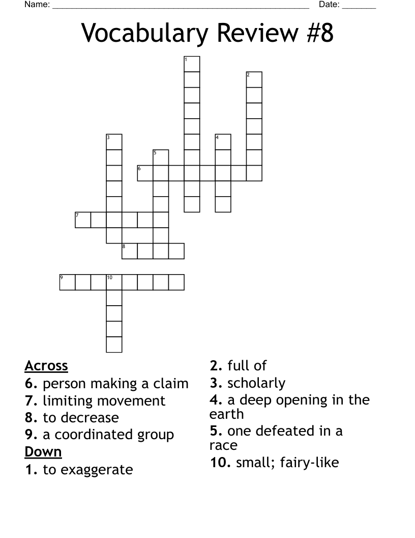 Vocabulary Review #8 Crossword