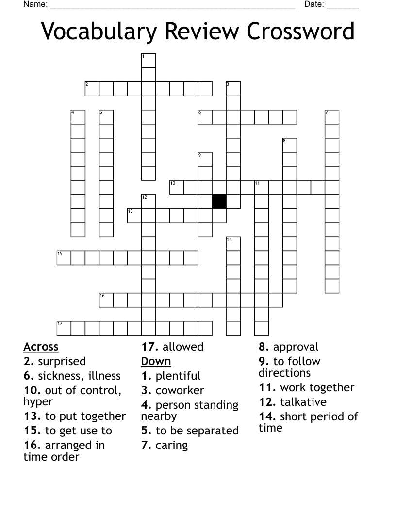 Vocabulary Review Crossword