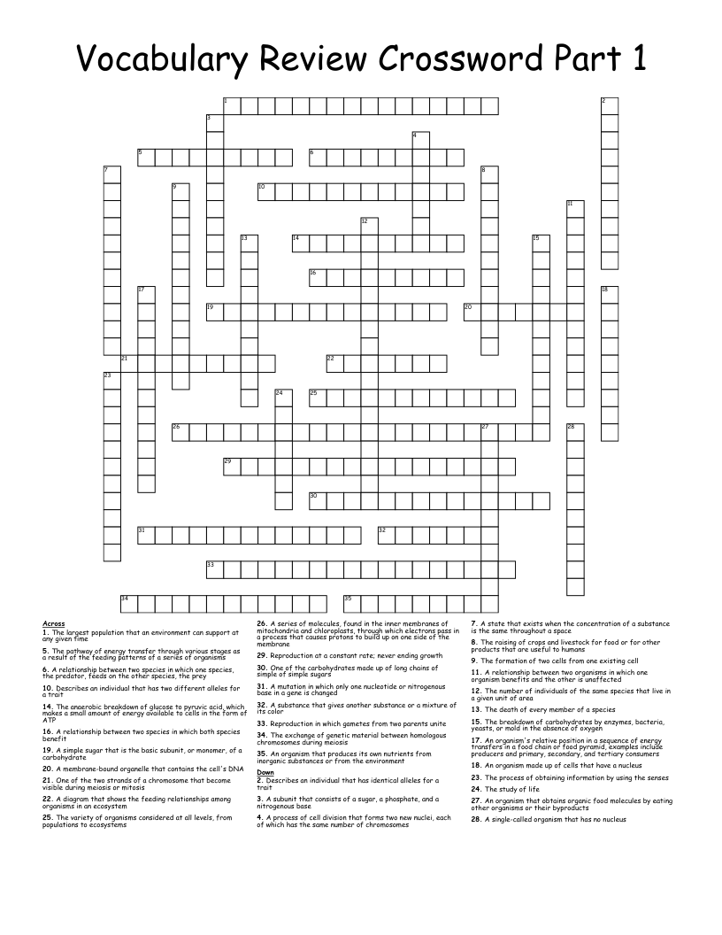 Vocabulary Review Crossword Part 1