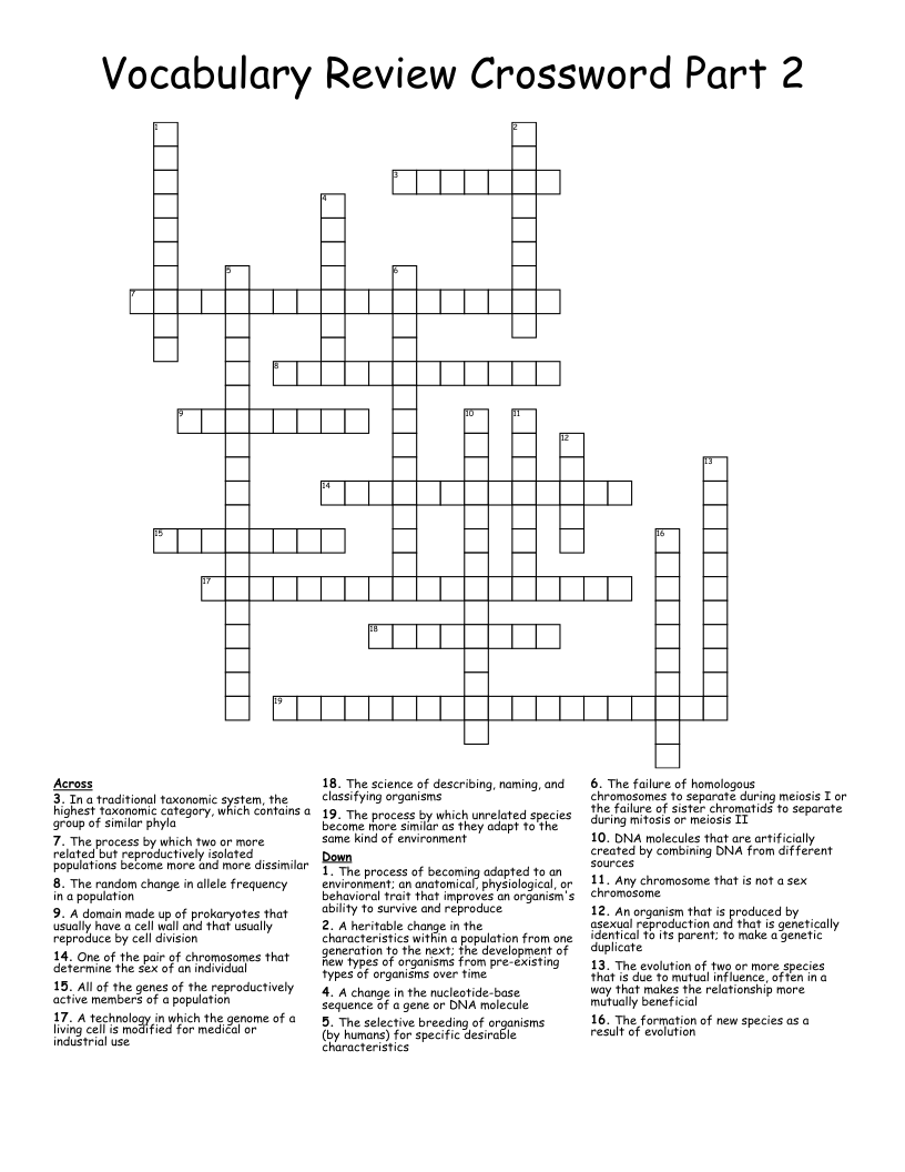 Vocabulary Review Crossword Part 2 