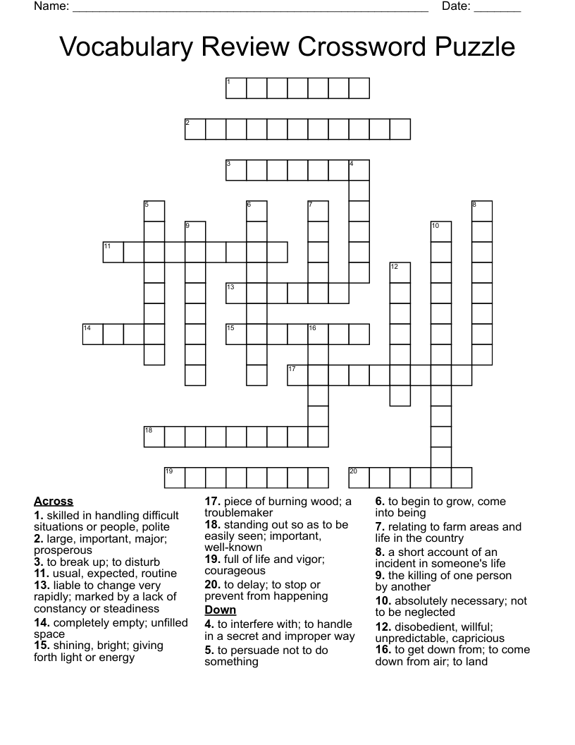 Vocabulary Review Crossword Puzzle