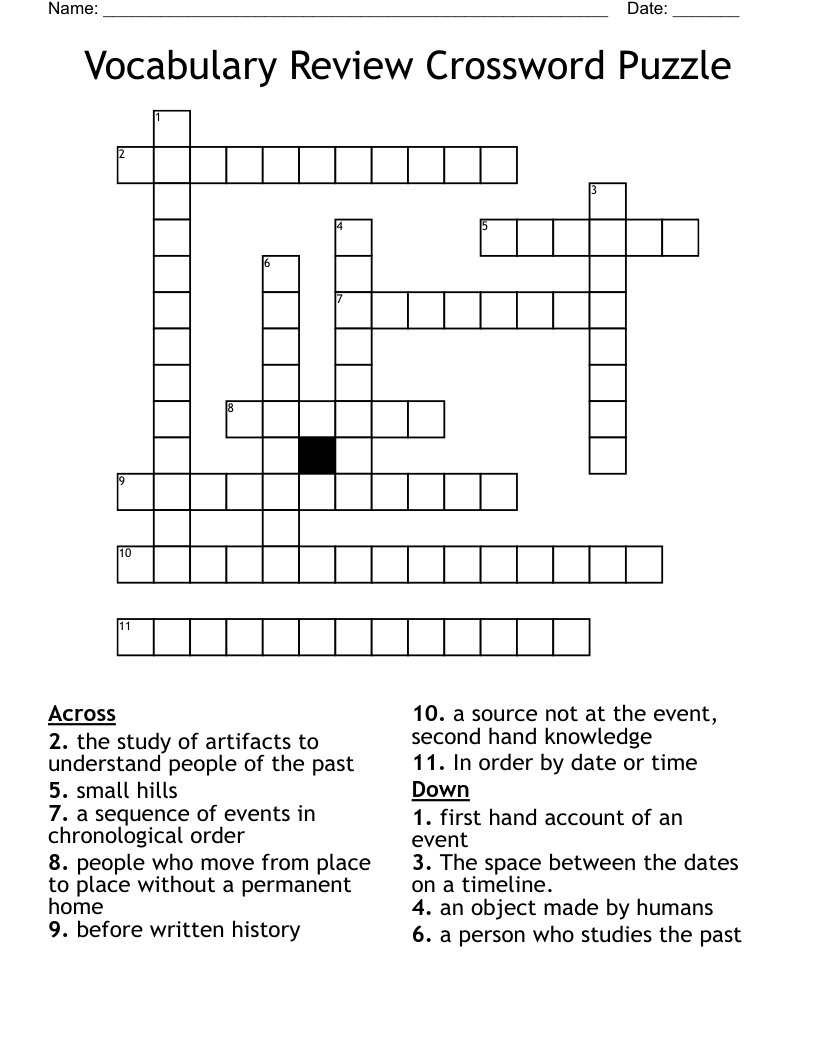 Vocabulary Review Crossword Puzzle
