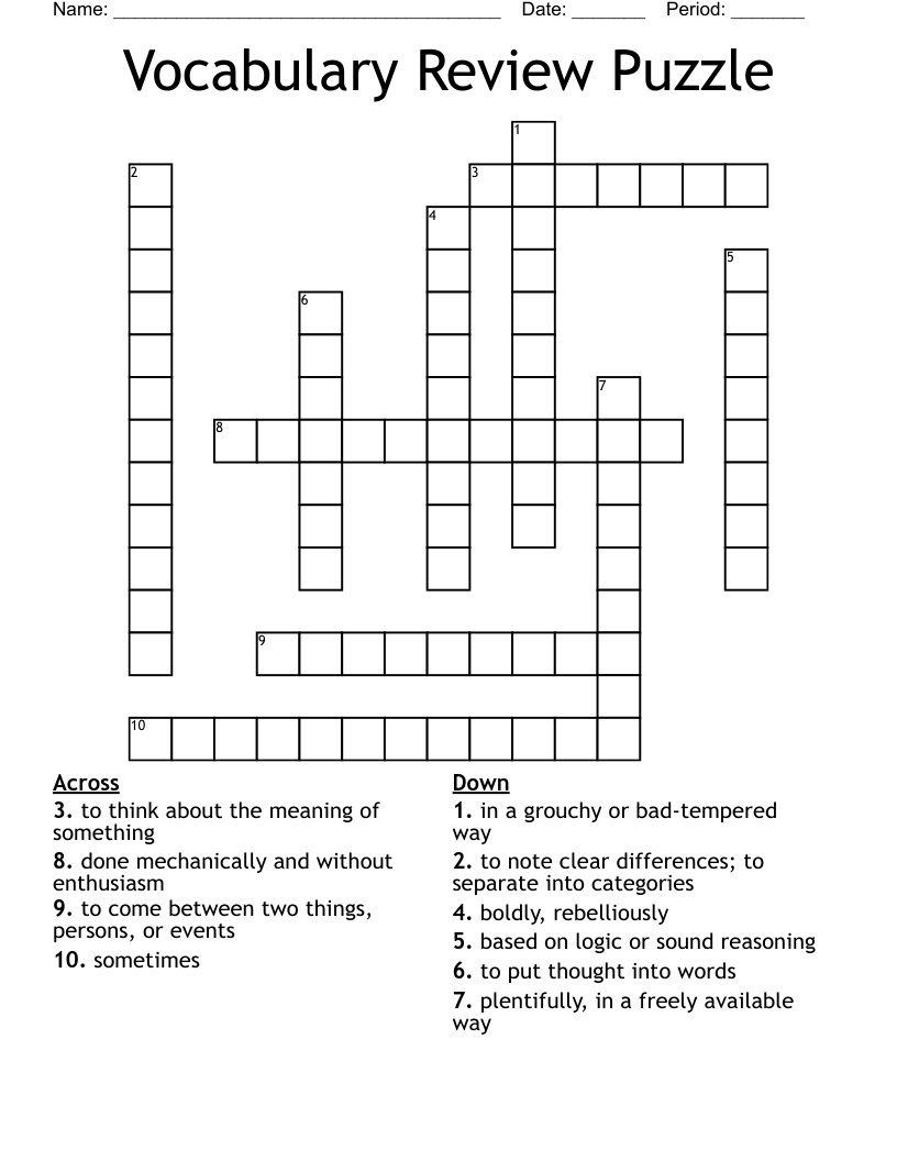 Vocabulary Review Puzzle Crossword