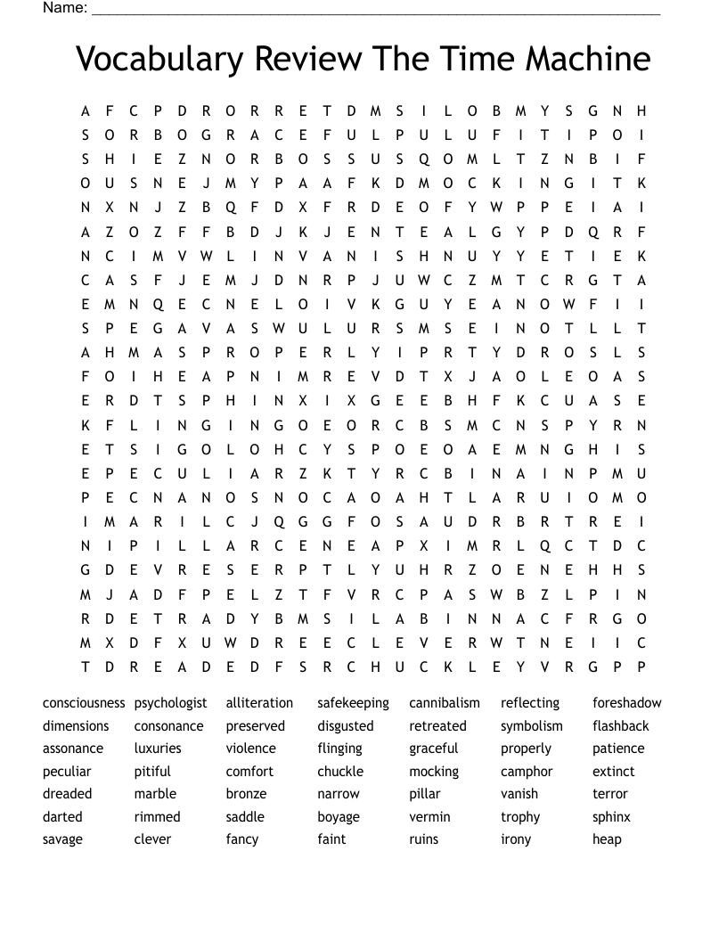 Vocabulary Review The Time Machine Word Search
