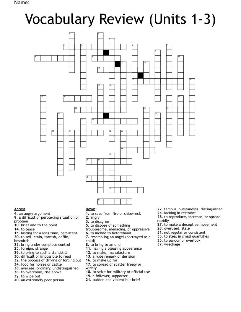Vocabulary Review (Units 1-3) Crossword