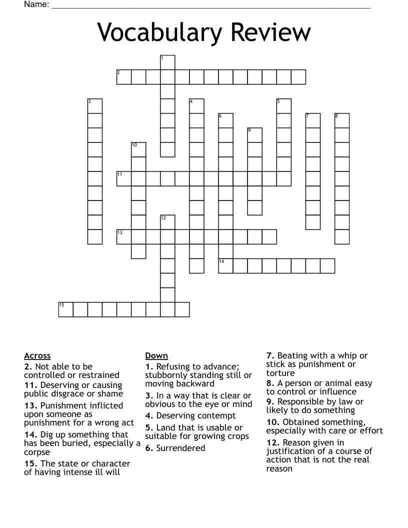Vocabulary Review  Crossword