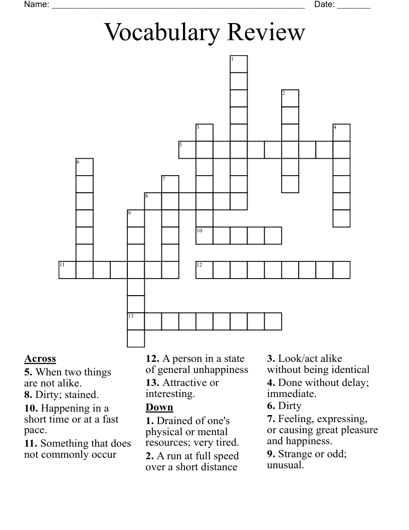 Vocabulary Review  Crossword