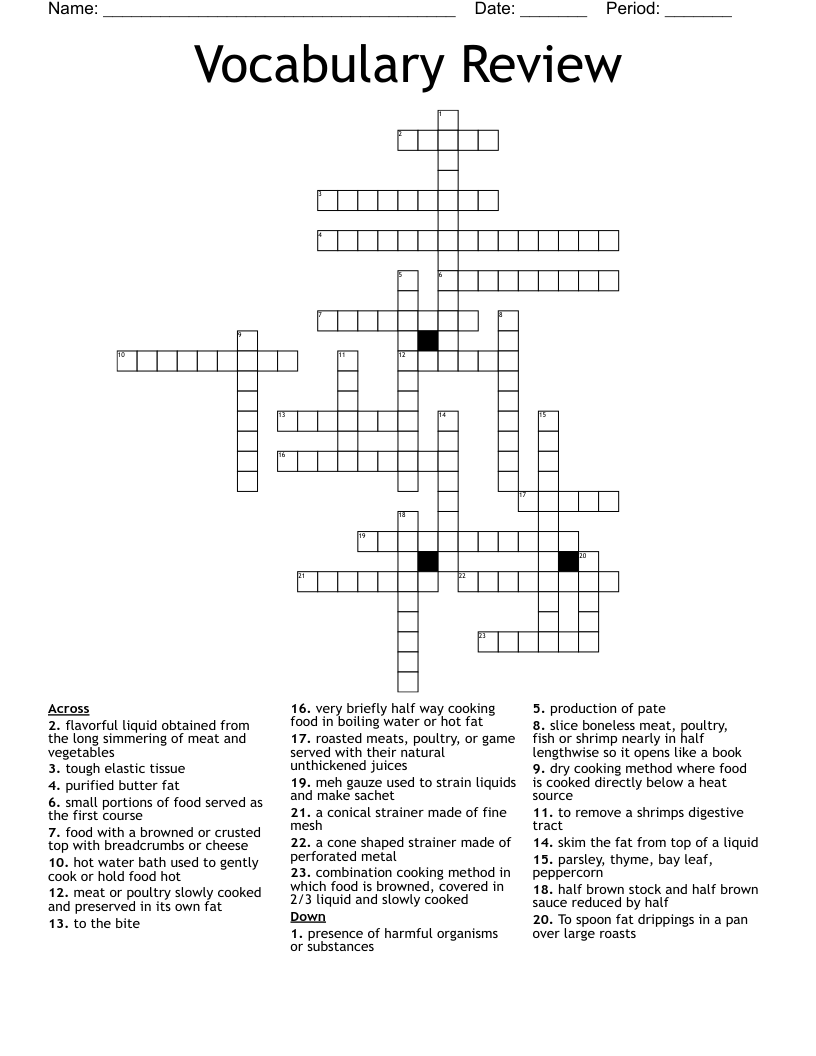 Vocabulary Review  Crossword