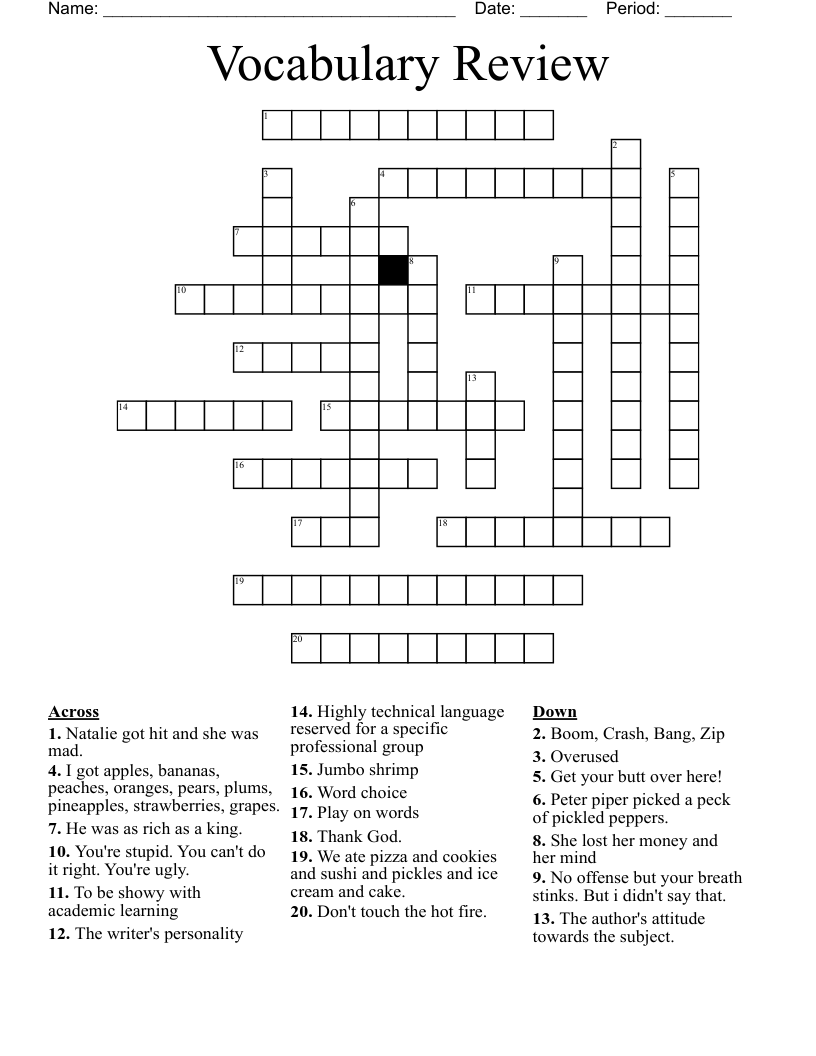 Vocabulary Review  Crossword