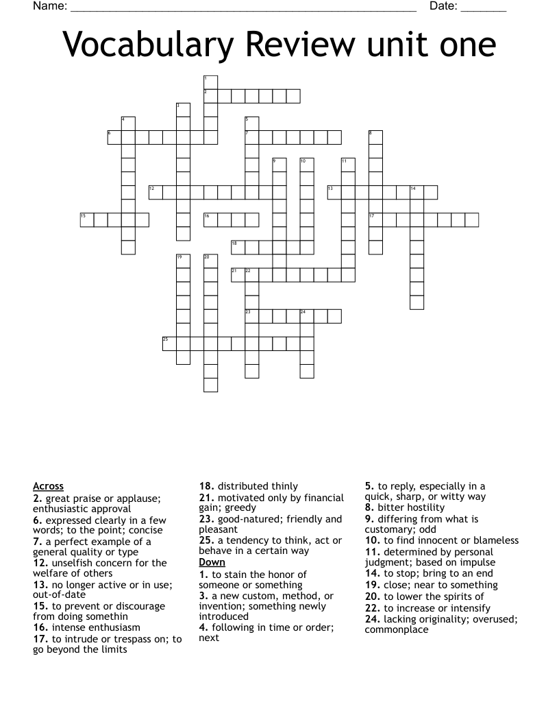 Vocabulary Review unit one Crossword
