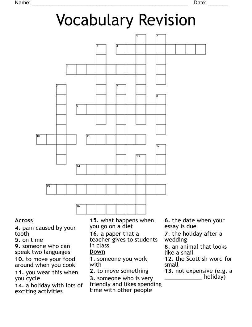 Vocabulary Revision Crossword