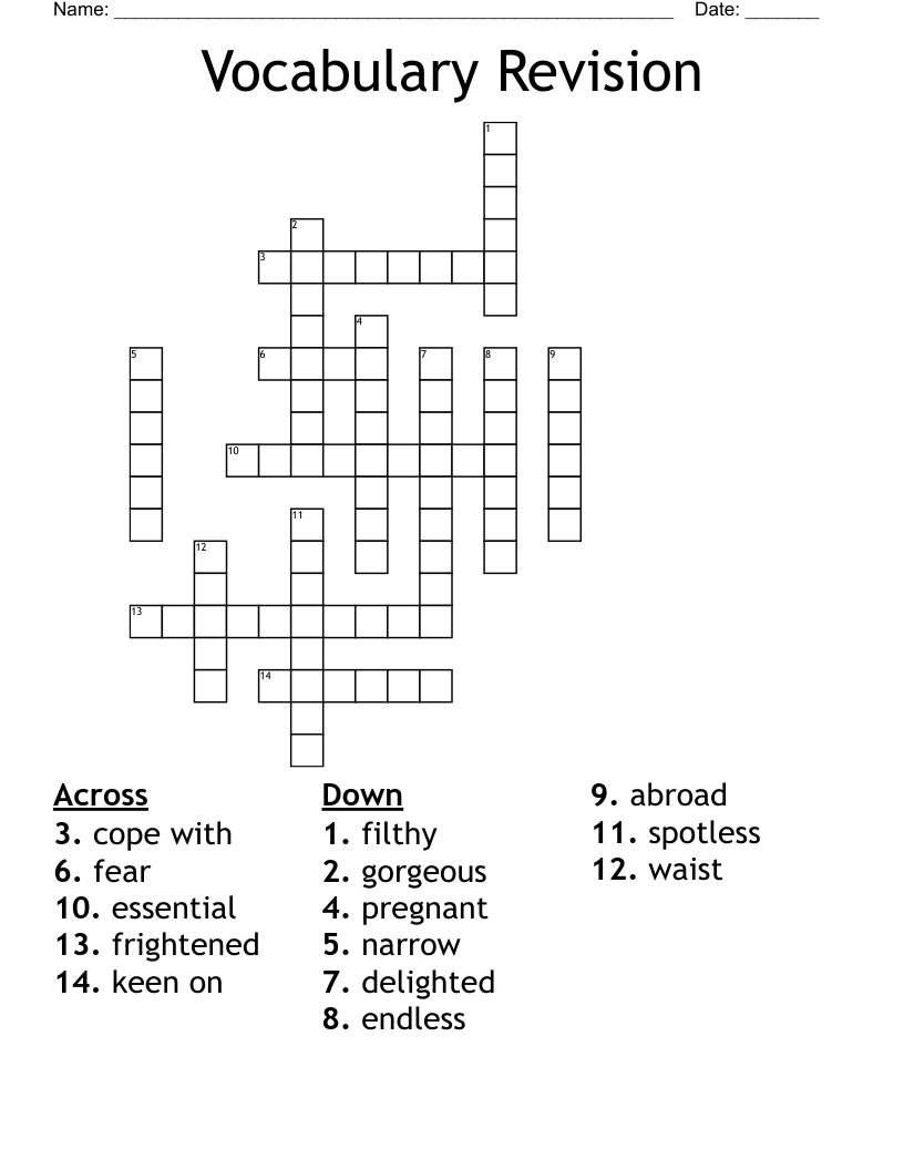 Vocabulary Revision Crossword
