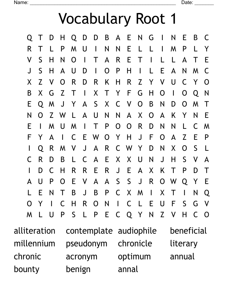 Vocabulary Root 1 Word Search