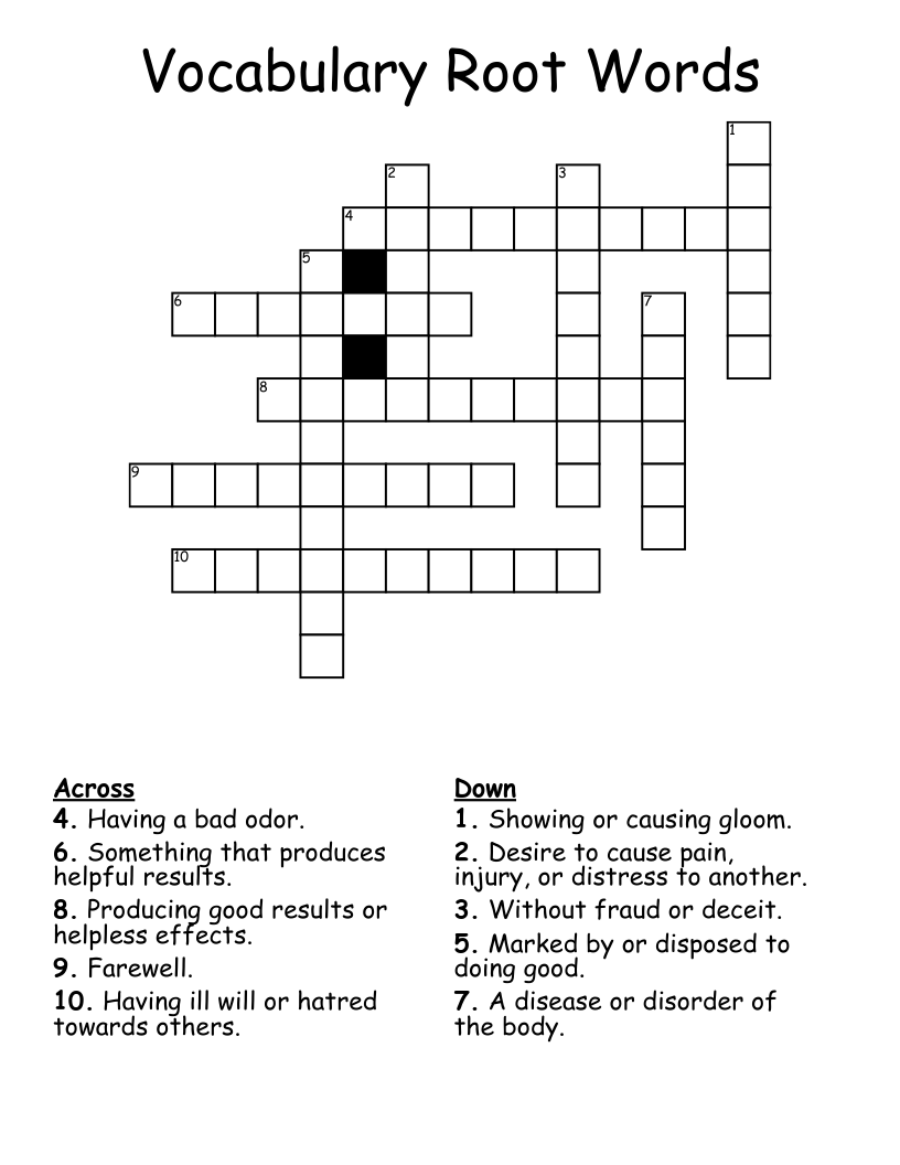 Vocabulary Root Words Crossword