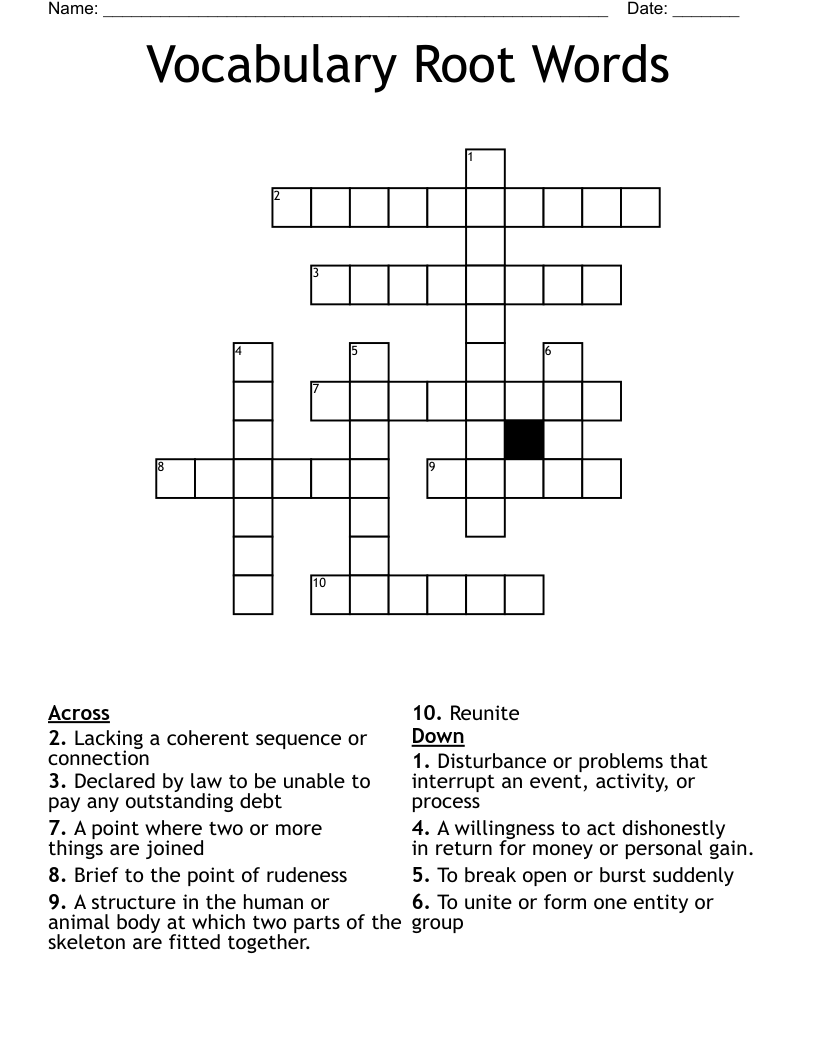 Vocabulary Root Words Crossword