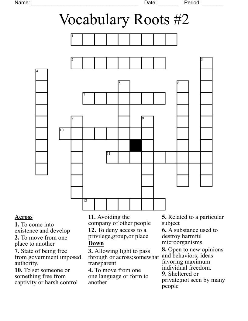 Vocabulary Roots #2  Crossword