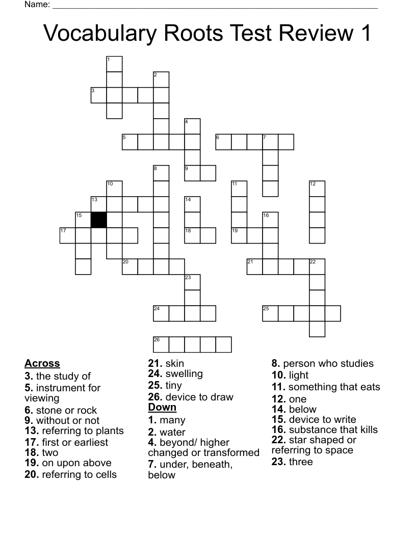 Vocabulary Roots Test Review 1 Crossword