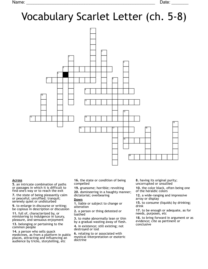 Vocabulary Scarlet Letter (ch. 5-8) Crossword