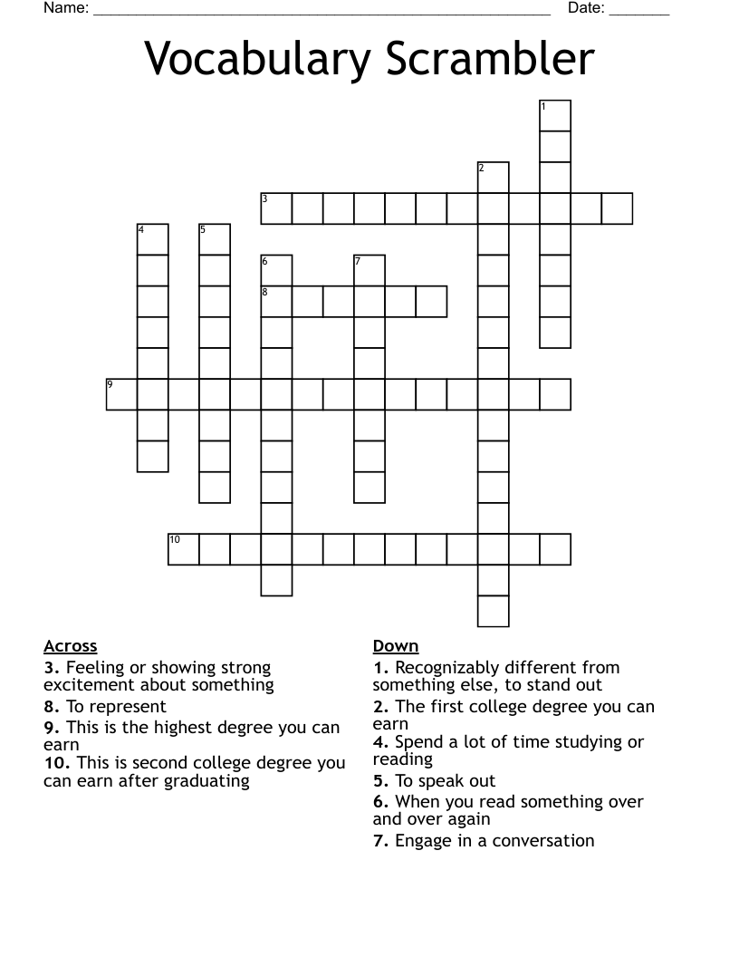 Vocabulary Scrambler  Crossword