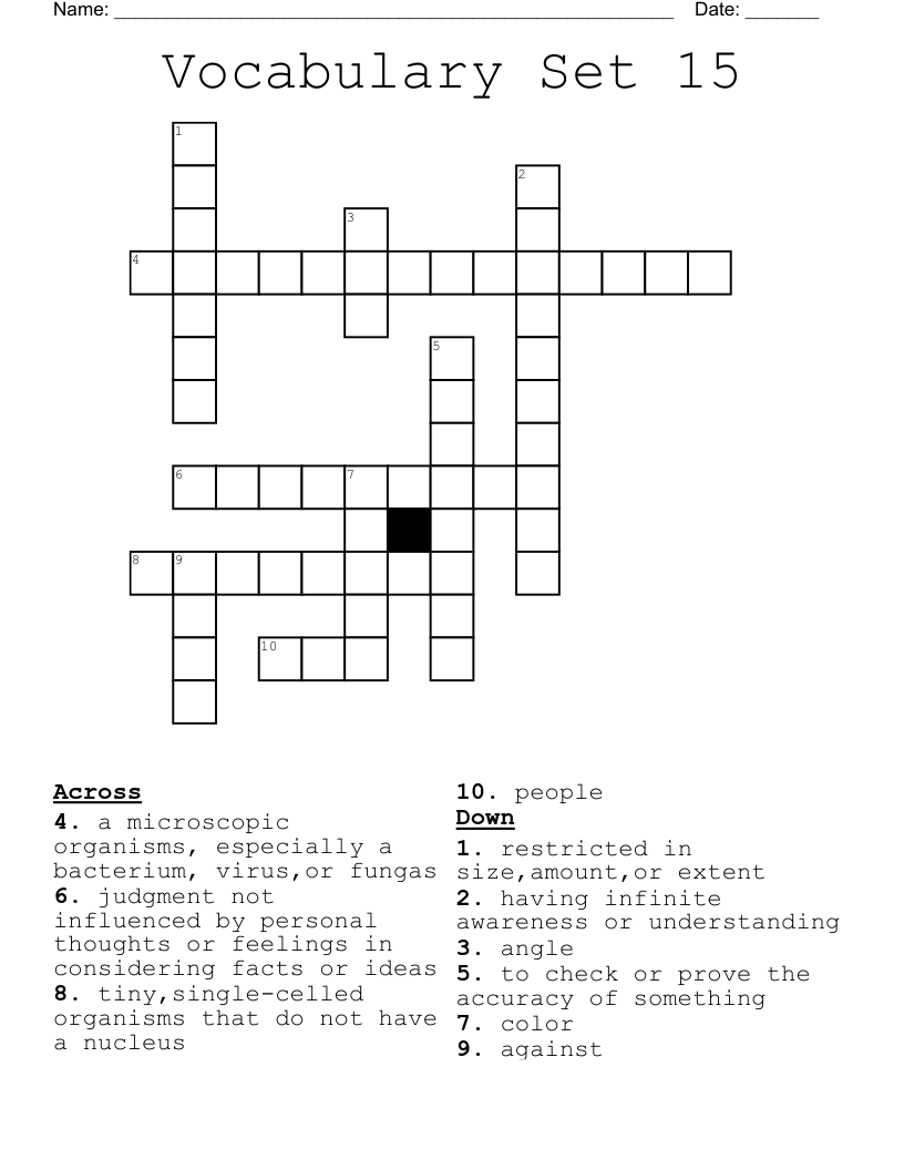 Vocabulary Set 15 Crossword