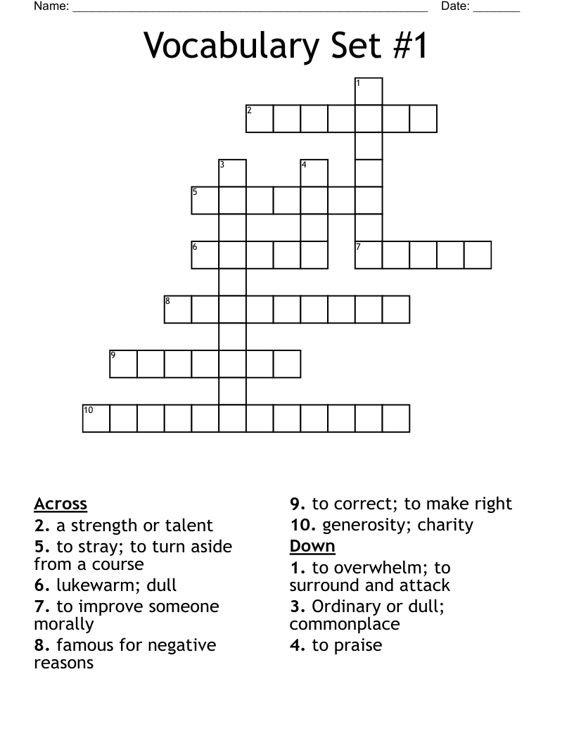 Vocabulary Set #1 Crossword