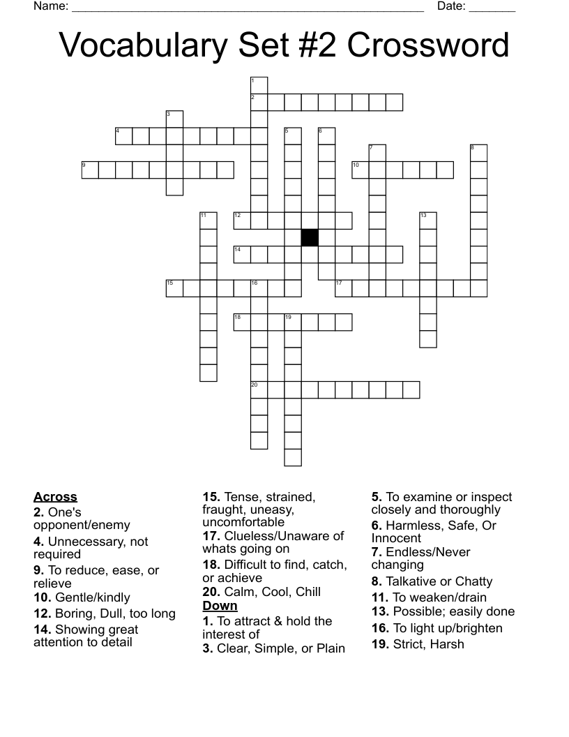 Vocabulary Set #2 Crossword