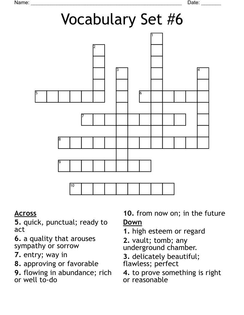 Vocabulary Set #6 Crossword