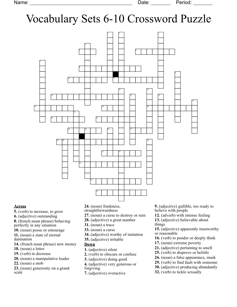 Vocabulary Sets 6-10 Crossword Puzzle 