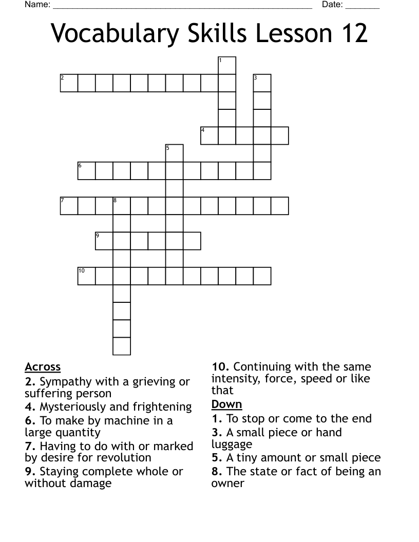 Vocabulary Skills Lesson 12 Crossword