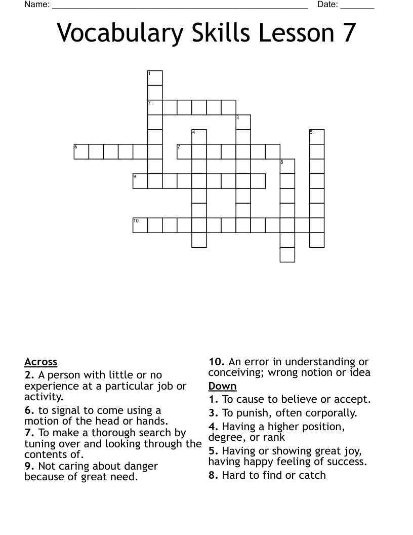 Vocabulary Skills Lesson 7 Crossword