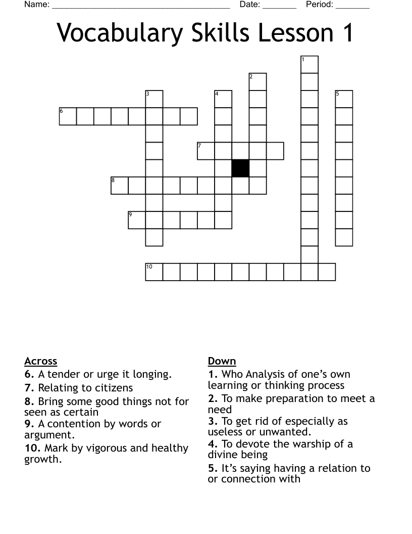 Vocabulary Skills Lesson 1 Crossword