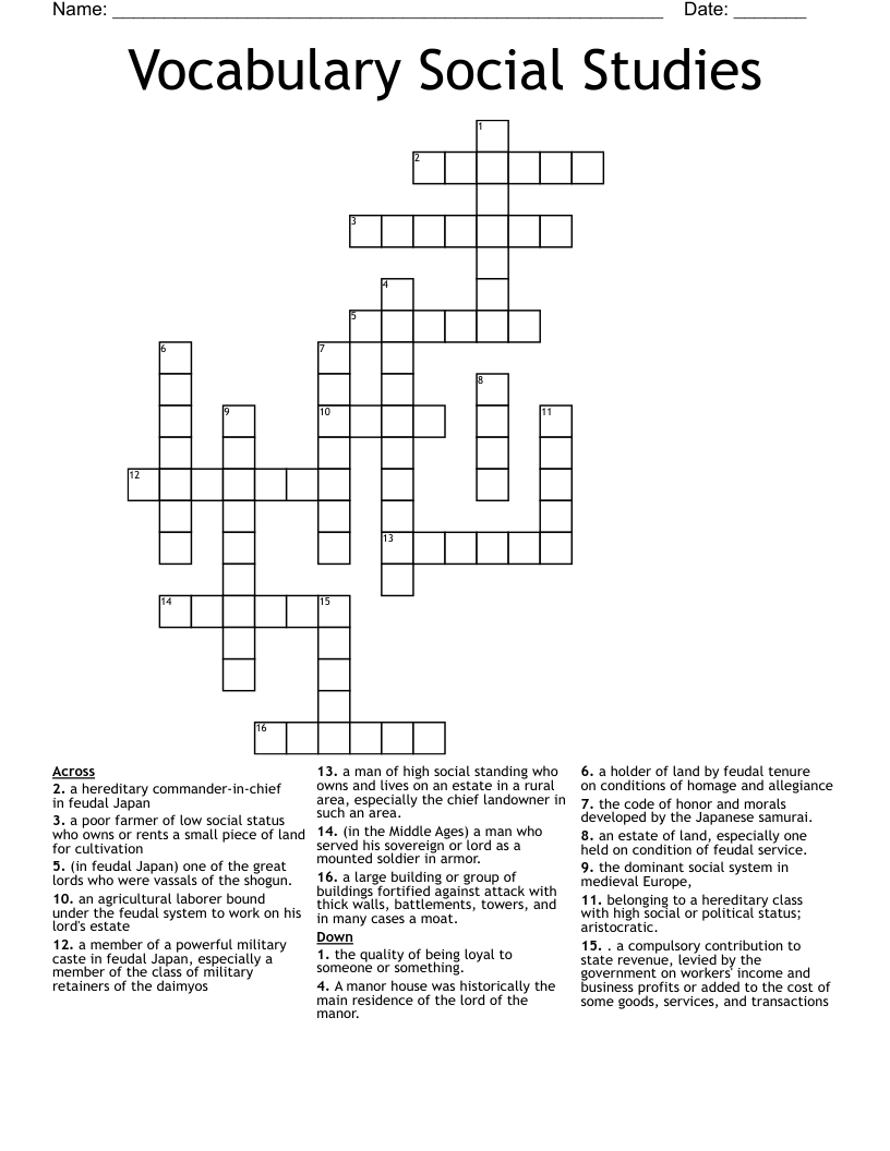 Vocabulary Social Studies Crossword