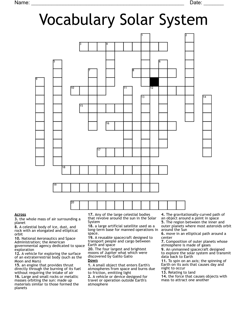 Vocabulary Solar System Crossword