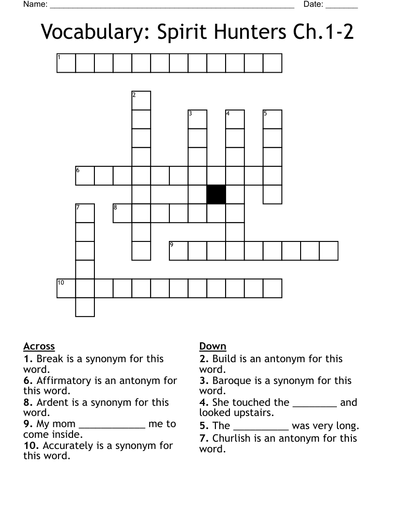 Vocabulary: Spirit Hunters Ch.1-2 Crossword