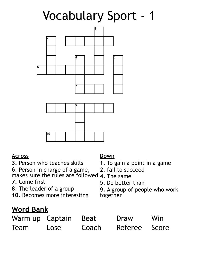 Vocabulary Sport - 1 Crossword