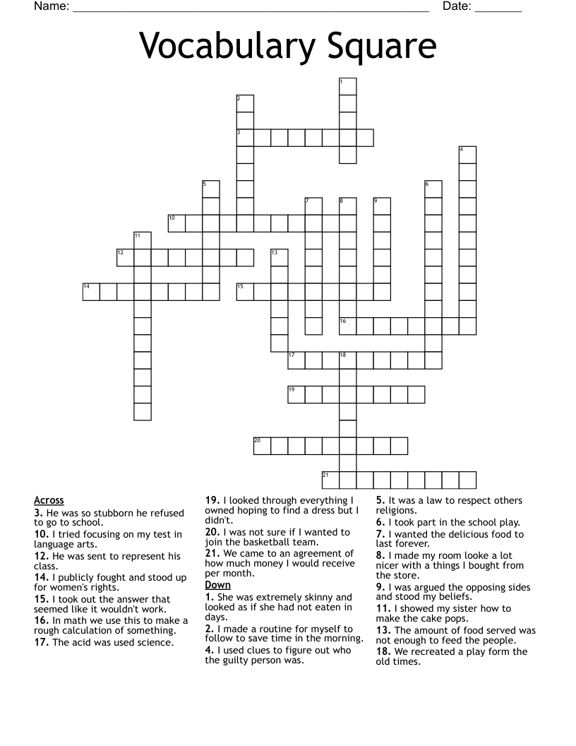 Vocabulary Square Crossword