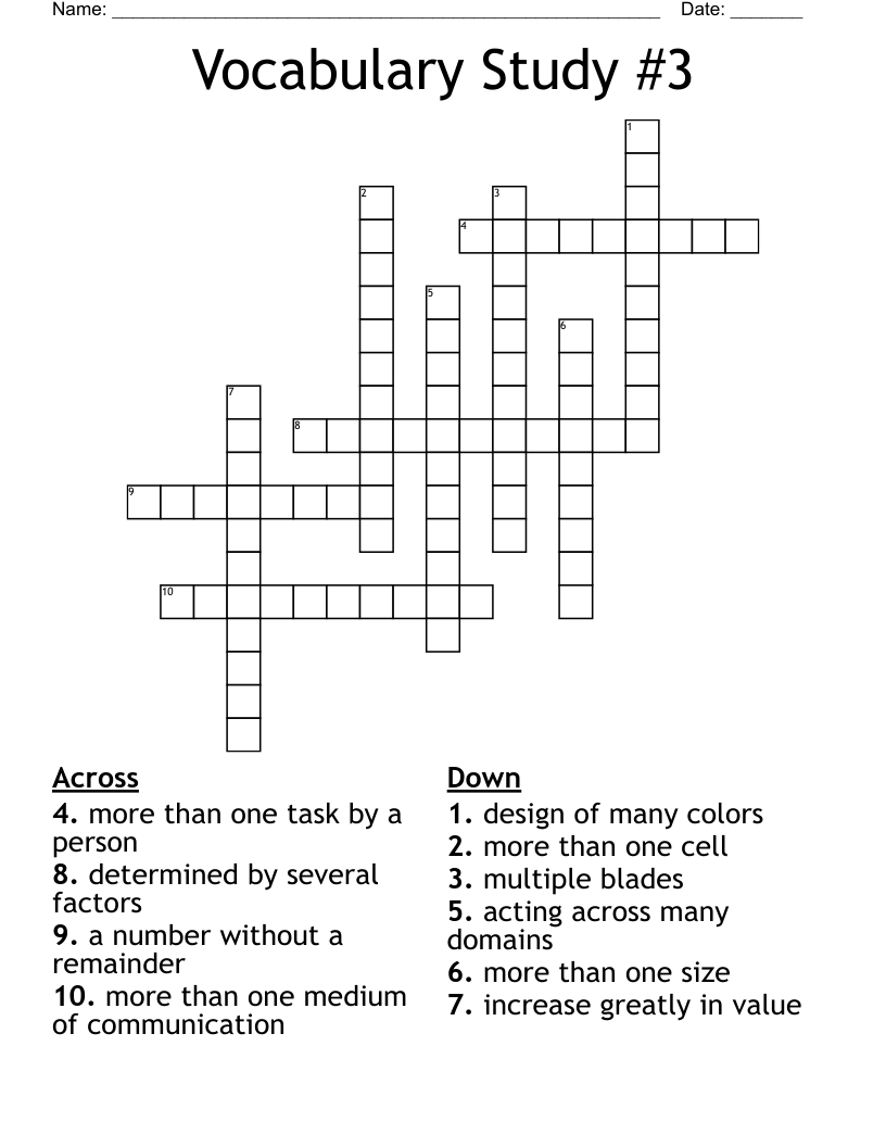 Vocabulary Study #3 Crossword