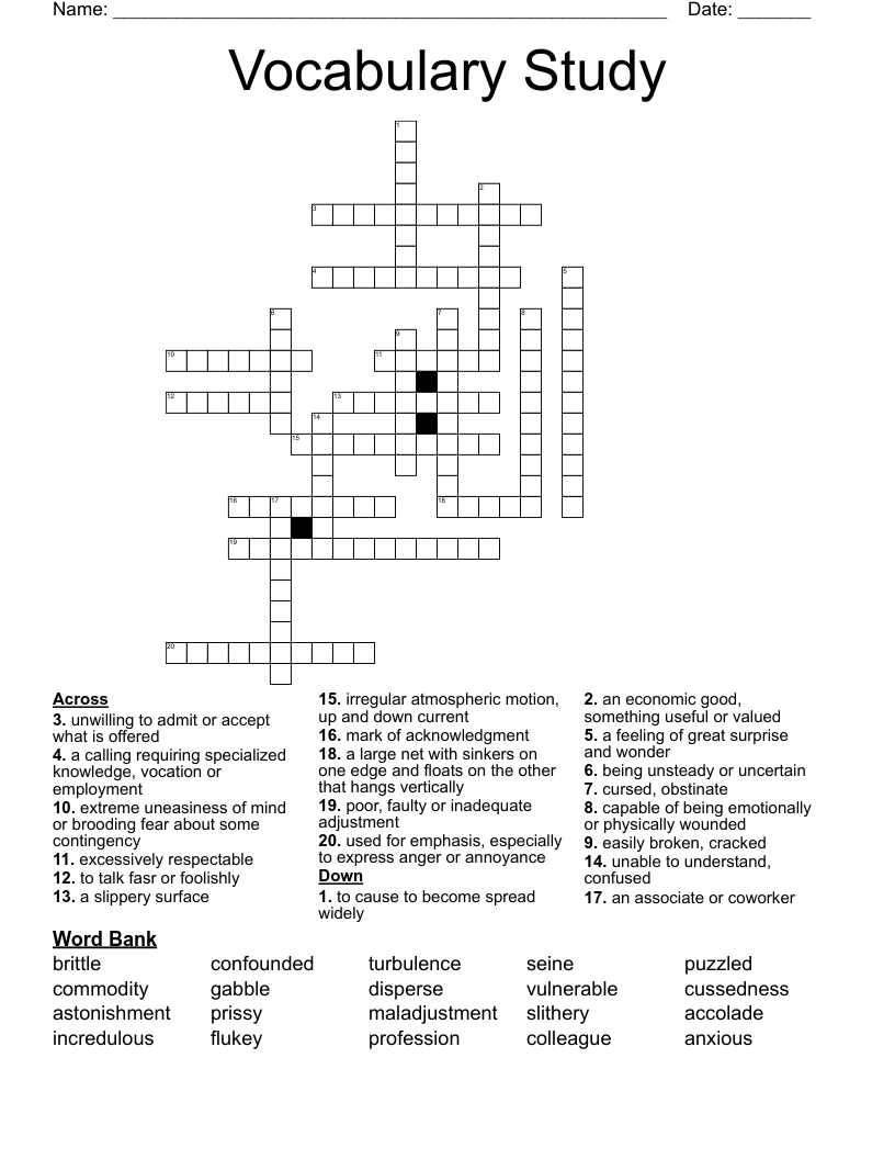 Vocabulary Study Crossword
