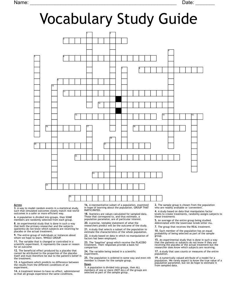 Vocabulary Study Guide Crossword