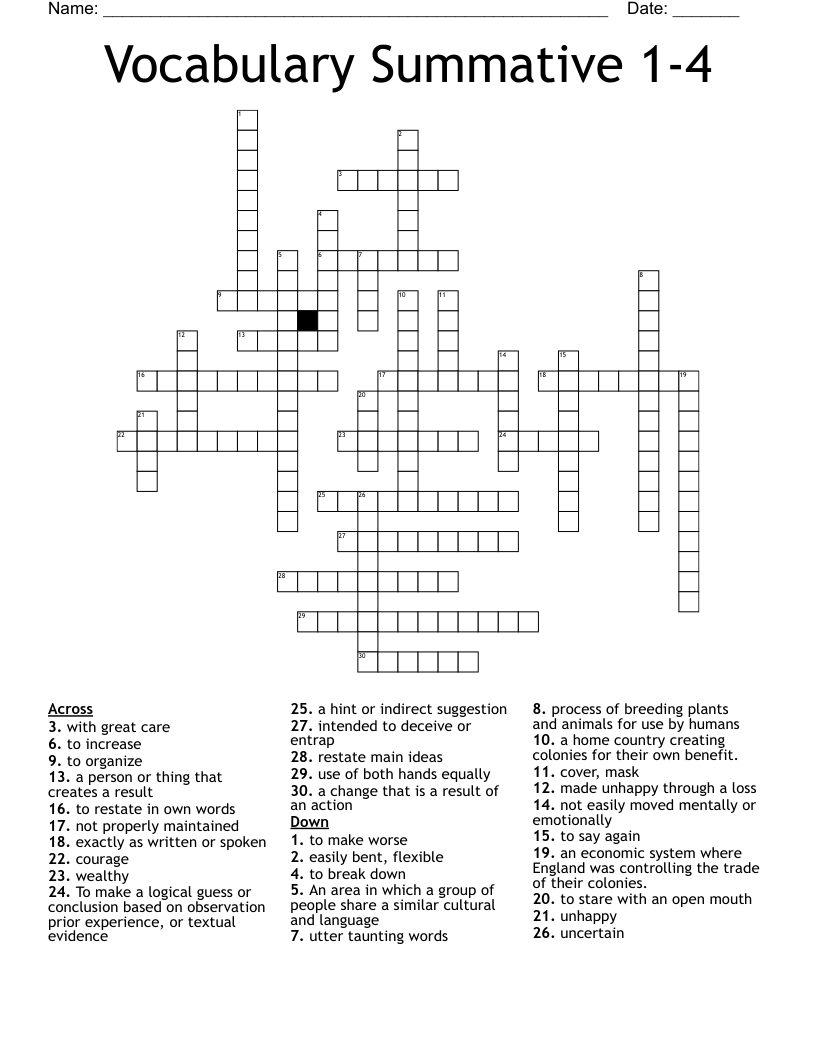 Vocabulary Summative 1-4 Crossword